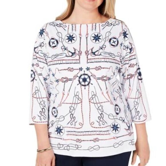 Charter Club Printed 3/4 Sleeves Pullover Top SP - Picture 1 of 5